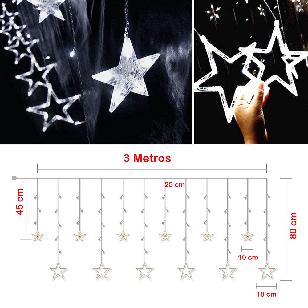 Extensión Luces Led Estrella X3 Metros Luz Navidad Blanco RF 2091